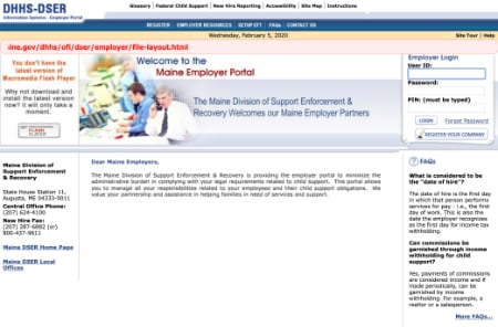 Screenshot of Employer Portal website